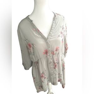 Torrid 00 Gray Floral Tunic Dress‎ Button Up Women’s 10